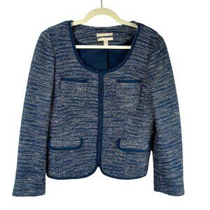 Banana Republic Tweed Blazer Jacket Women‎ 12 Blue White Metallic Silver Italian